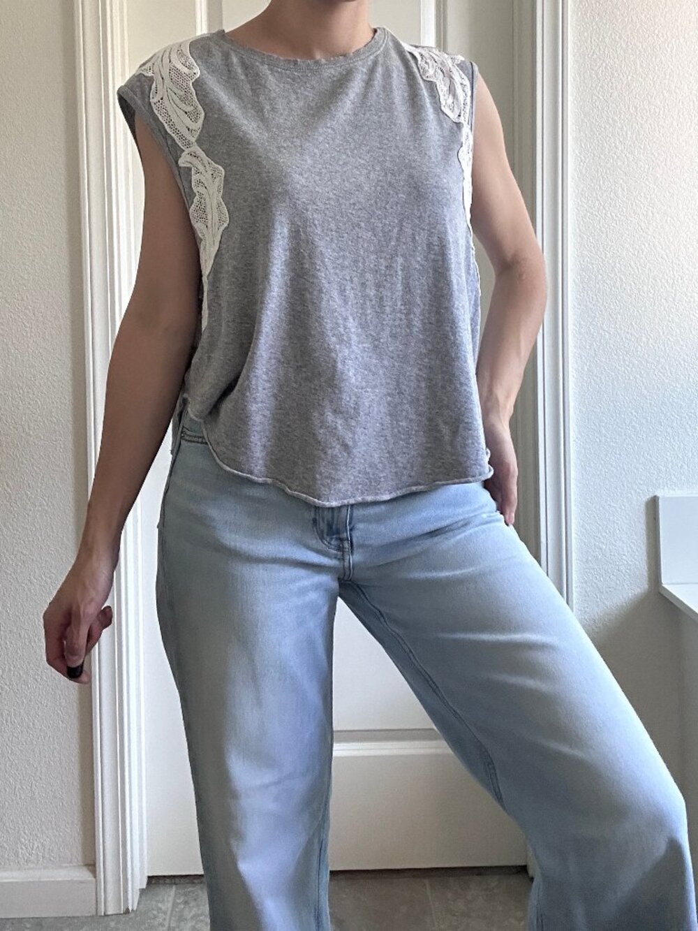 Free People We The Free  100% Cotton Lace up Relaxed Tank Top size S/M